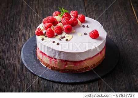 raspberry ice cream cake on a slate plate raspberry ice cream cake on a slate plate 67637727