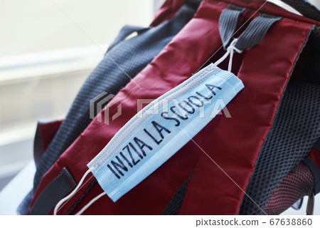 bookbag and text back to school in Italian in mask bookbag and text back to school in Italian in mask 67638860
