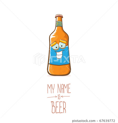vector cartoon funky beer bottle character isolated on white background.vector beer comic label or poster design template. my name is beer or happy friday concept illustration 67639772
