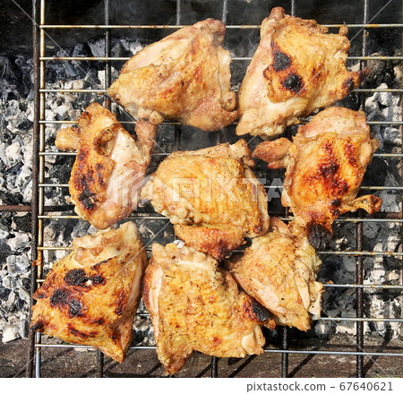 grilled chicken meat on the grill ready for eating 67640621
