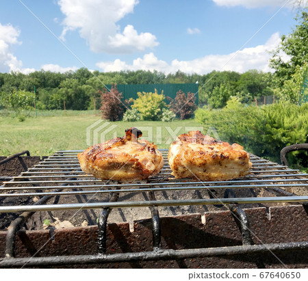 grilled chicken meat on the grill ready for eating 67640650