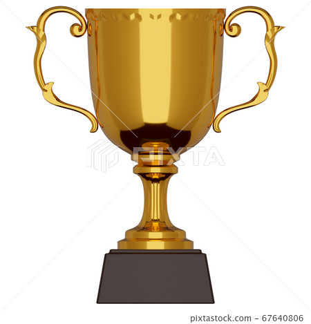 A photoreal transparent 3DCG rendered image of a gold trophy or winning cup given as a proof of victory 67640806