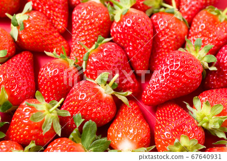 Ripe juicy orgaic strawberries on a red background. 67640931