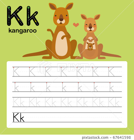 K, kangaroo, Alphabet tracing worksheet for... - Stock Illustration ...