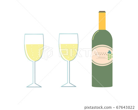 白葡萄酒瓶和酒杯 67643822