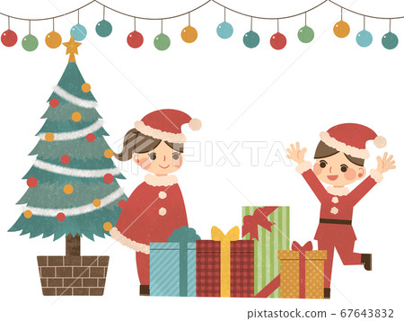 Child dressed as Santa Claus near the Christmas tree Child dressed as Santa Claus near the Christmas tree 67643832