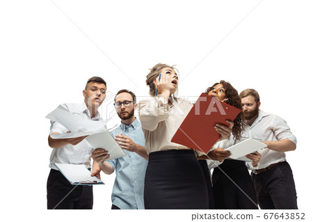 Nervous tensioned investors analyzing crisis stock market with charts on screen of their gadgets Nervous tensioned investors analyzing crisis stock market with charts on screen of their gadgets 67643852