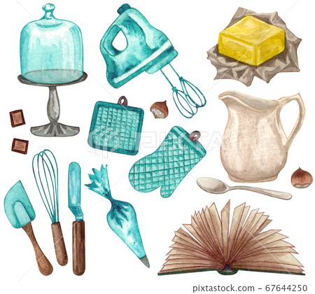 Baking Watercolor Set With Kitchen Utensils Stock Illustration