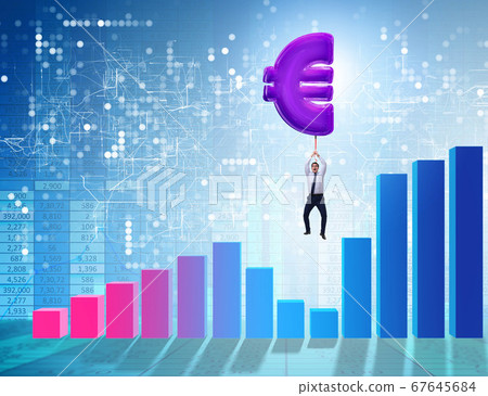 Businessman flying on euro sign inflatable balloon 67645684