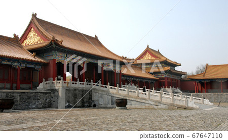 Forbidden City, Beijing, China. A traditional gate inside the Forbidden City. The Forbidden City has traditional Chinese architecture. The Forbidden City is also the Palace Museum, Beijing, China. Forbidden City, Beijing, China. A traditional gate inside the Forbidden City. The Forbidden City has traditional Chinese architecture. The Forbidden City is also the Palace Museum, Beijing, China. 67647110