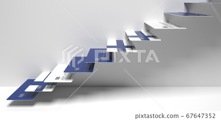 National flag of Finland on credit cards as stairs of a staircase. Financial upward trend conceptual 3D rendering 67647352