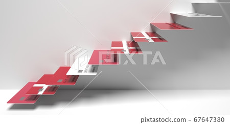 National flag of Denmark on credit cards as stairs of a staircase. Financial upward trend conceptual 3D rendering 67647380