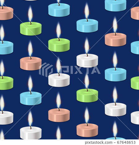 Realistic 3d Detailed Candle Light in a Case Seamless Pattern Background. Vector 67648653