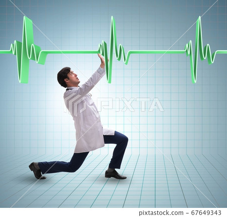Doctor cardiologist supporting cardiogram heart line 67649343