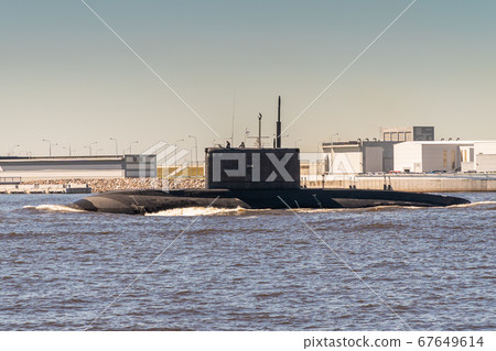 The diesel submarine project 877 Black hole passes near Kronstadt during the rehearsal of the naval parade. July 17, 2020. 67649614