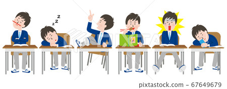 A set of serious male students who sit down 67649679