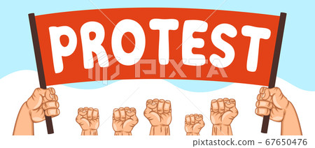 A poster with a protest in the hands of people. 67650476