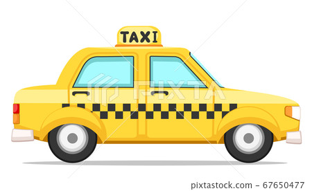 Yellow taxi car on a white background, trip. Taxi 67650477