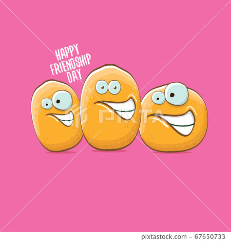vector friends potato characters having fun isolated on pink background. Happy Friendship day vector illustration. funky kids potato with friends 67650733