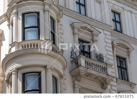Facade Of An Old Building With Balcony And Funny One Way Sign In The City Of Vienna In Austria 67651075