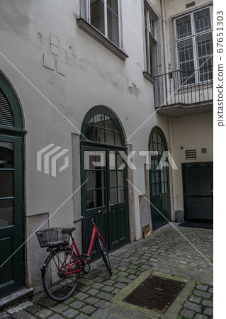 Backyard Of An Historic House With A Locked Vintage Bicycle In The Inner City Of Vienna In Austria 67651303