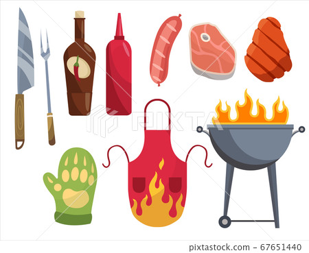 Bbq set barbecue equipment and meat icon Vector Image