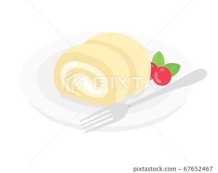 卷蛋糕在盤子上的插圖 67652467