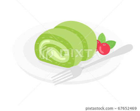 抹茶卷蛋糕在盤子上的插圖 67652469