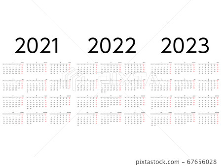 Monday through 2021-2023 3-year calendar - Stock Illustration [67656028] -  PIXTA