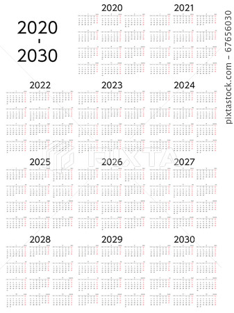 星期一至2020-2030 10年曆 星期一至2020-2030 10年曆 67656030