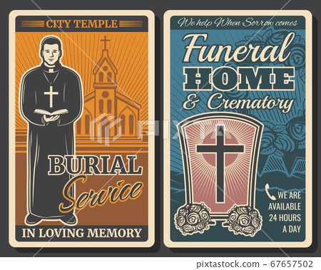 Funeral or burial service retro posters Funeral or burial service retro posters 67657502