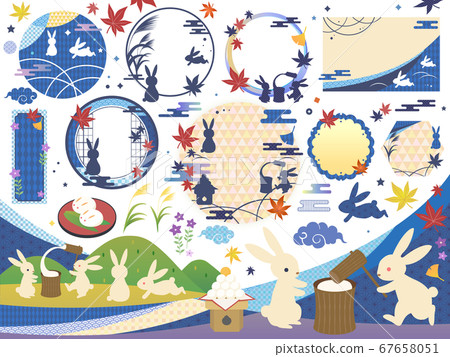 Autumn moon watching parts/frames illustration set/no text background 67658051