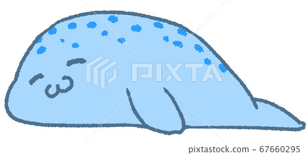 Pastel colored sesame seals (blue) lying down with a smile Pastel colored sesame seals (blue) lying down with a smile 67660295