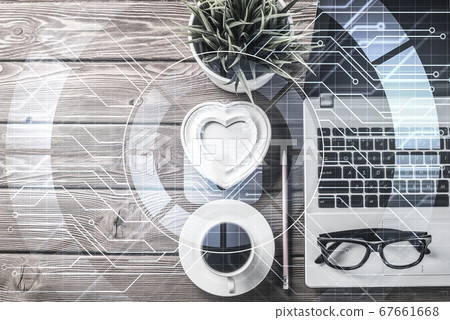 Business workplace with laptop coffee cup and security concept o Business workplace with laptop coffee cup and security concept o 67661668