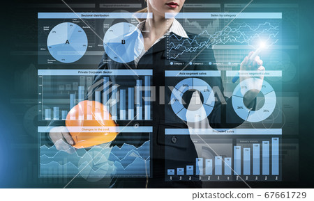 Businesswoman pointing on 3d financial chart 67661729