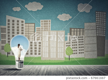 Businesswoman trapped in bulb Businesswoman trapped in bulb 67661887
