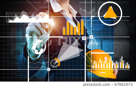 Businesswoman pointing on 3d financial chart Businesswoman pointing on 3d financial chart 67662073