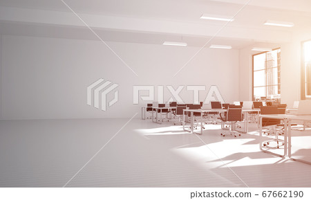 Office interior design in whire color and rays of light from window Office interior design in whire color and rays of light from window 67662190