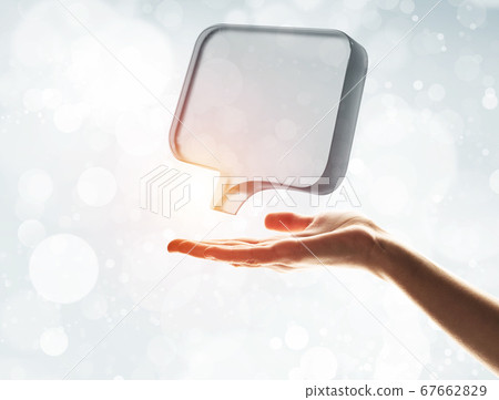 Concept of communication by glass empty chat icon on gray background Concept of communication by glass empty chat icon on gray background 67662829