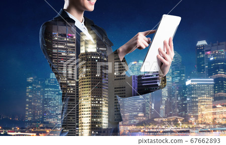 Double exposure concept with night city and woman Double exposure concept with night city and woman 67662893