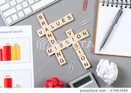 Brand value concept with words from cubes Brand value concept with words from cubes 67663084