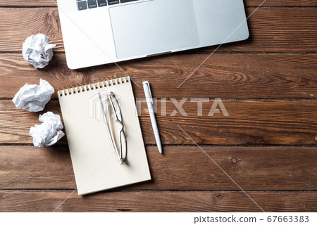 Top view of well organized home office workplace Top view of well organized home office workplace 67663383
