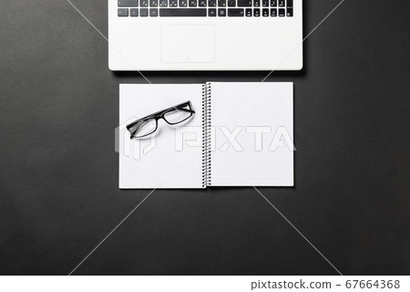 Still life of office workplace with supplies Still life of office workplace with supplies 67664368