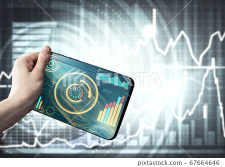 Media technology concept presented by businessman holding tablet with graphs and diagrams Media technology concept presented by businessman holding tablet with graphs and diagrams 67664646