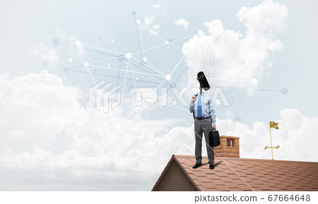 Concept of security and privacy protection with camera headed man Concept of security and privacy protection with camera headed man 67664648