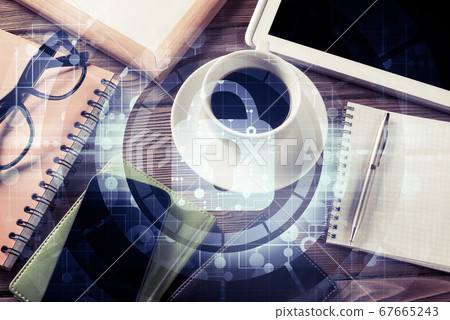 Business workplace with tablet pc and security concept Business workplace with tablet pc and security concept 67665243