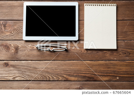 Top view of well organized home office workplace 67665604