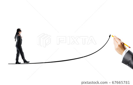 Concept of risk and difficulty with blind businessman steping carefully Concept of risk and difficulty with blind businessman steping carefully 67665781