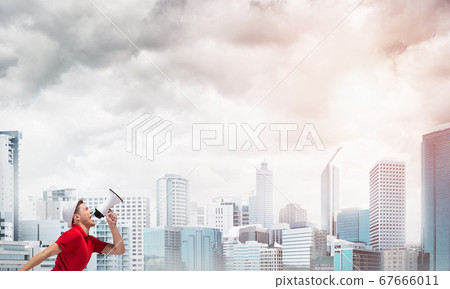 Guy making announcement Guy making announcement 67666011