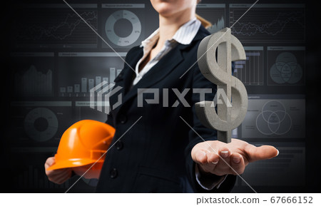 Businesswoman holds in palm 3d dollar sign Businesswoman holds in palm 3d dollar sign 67666152